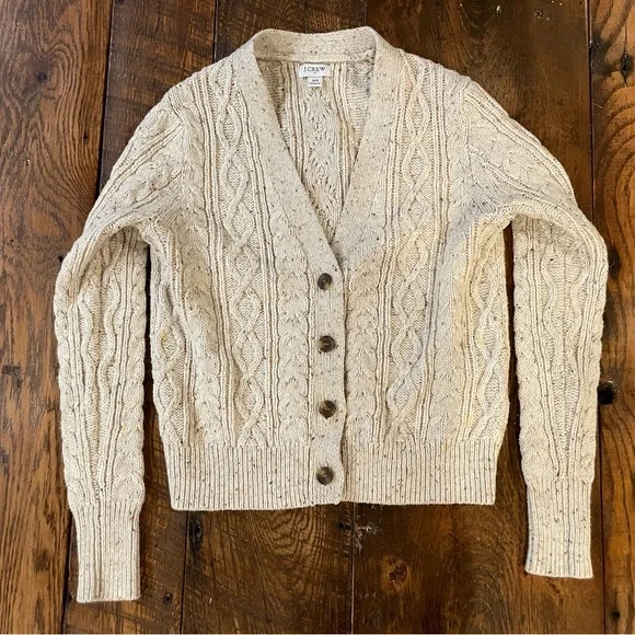 LOFT Cream Cable Knit Cardigan Sweater - Picture 1 of 2